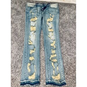 NOVA MEN Stacked Skinny‎ Premium Denim Jeans Distressed Light Wash Size 42